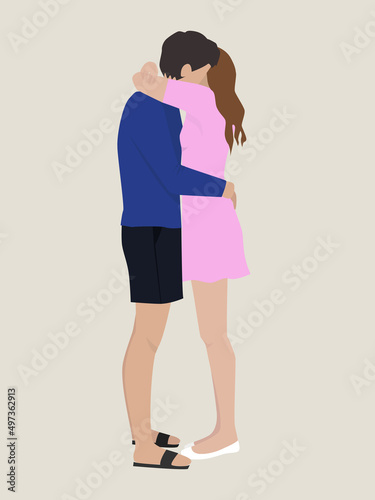 A couple in love. Vector cartoon characters male and female hugging each other. photo