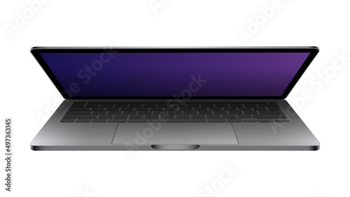 Isolated partially closed laptop. New Computer 2020. Realistic Cutout on White Background. Vector illustration