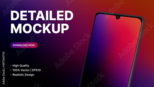 Detailed Gradient Presentation Mockup. Realistic Smartphone Design. High Quality Banner Template. Vector illustration