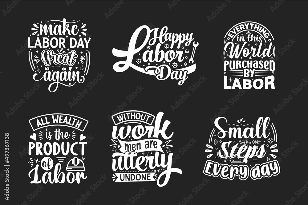 Collection of hand drawn happy Labor day lettering typography for holiday greetings.