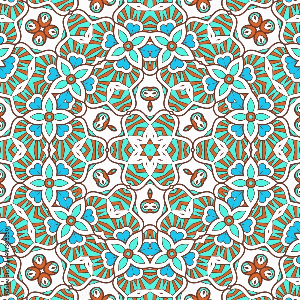 Abstract Pattern Mandala Flowers Art Colorful Blue Turquoise Brown 85