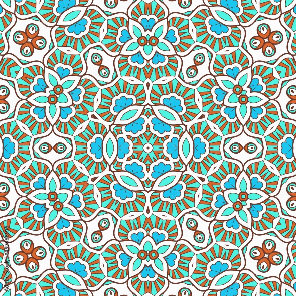 Abstract Pattern Mandala Flowers Art Colorful Blue Turquoise Brown 83