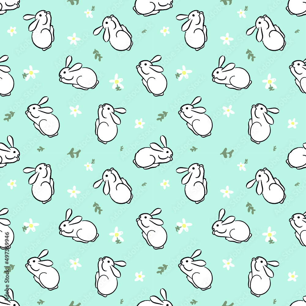 Easter bunny seamless vector pattern, purple rabbit wrapping wallpaper, spring hare easter blue seamless pattern Easter bunny seamless vector pattern, purple rabbit wrapping wallpaper, spring hare easter blue seamless pattern