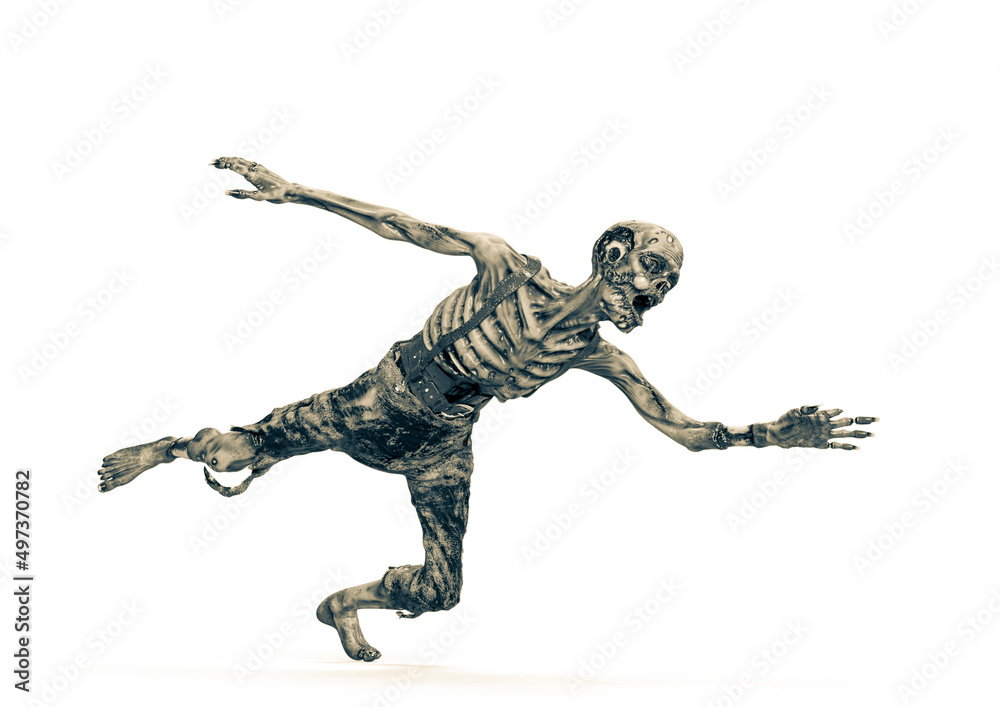 Fototapeta premium zombie is jumping on white background