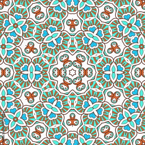 Abstract Pattern Mandala Flowers Art Colorful Blue Turquoise Brown 76