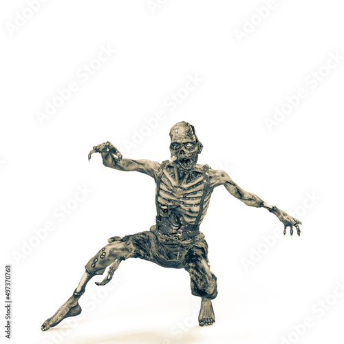 zombie is getting up on white background