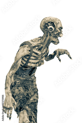 zombie is walking on white background side view