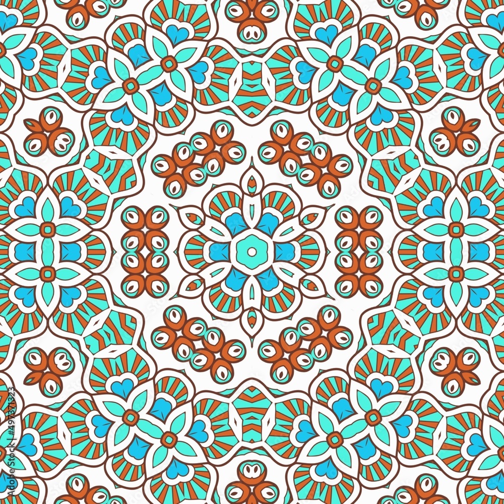 Abstract Pattern Mandala Flowers Art Colorful Blue Turquoise Brown 73