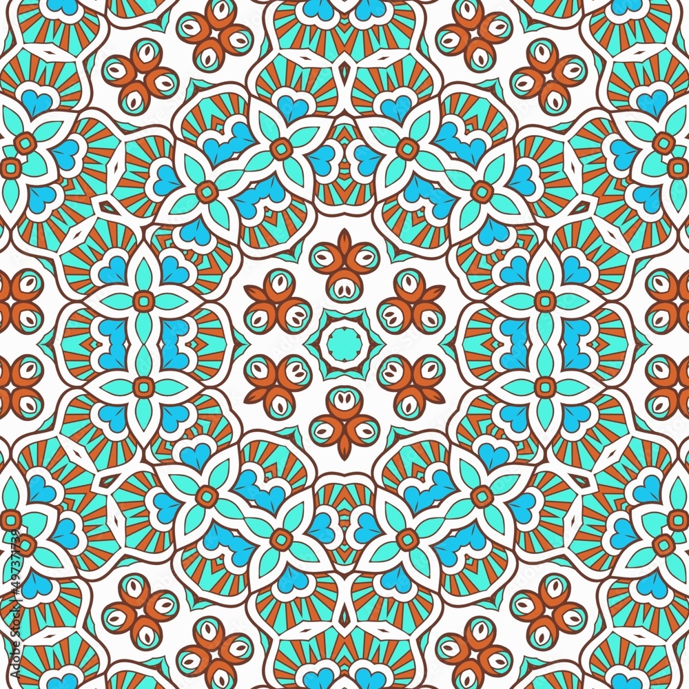 Abstract Pattern Mandala Flowers Art Colorful Blue Turquoise Brown 71