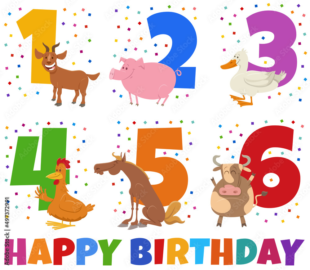 birthday greeting cards set with cartoon farm animal characters birthday greeting cards set with cartoon farm animal characters