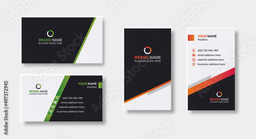 Double-sided creative business card design template. Horizontal and vertical layout. Portrait and landscape orientation. Vector illustration business card