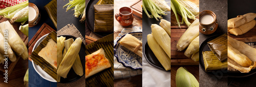 Slika na platnu Collage of different assortment of mexican tamales