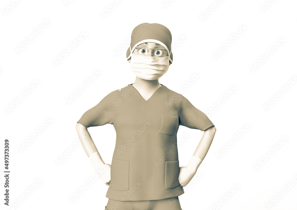doctor cartoon is standing up and have some news in white background