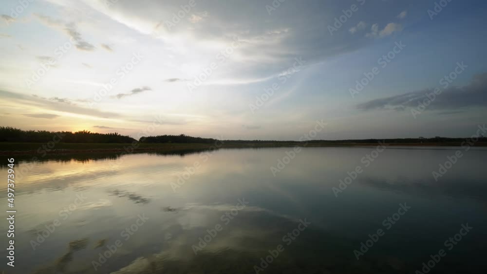 Panning reflection of sky at lake in evening Panning reflection of sky at lake in evening