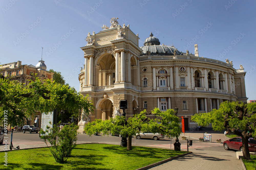 opera house building into historic center on derybasivska street odessa city ukraine