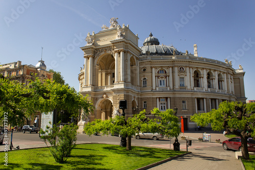 opera house building into historic center on derybasivska street odessa city ukraine photo