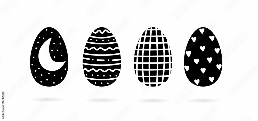 Black white Easter eggs collection on white background. Vector set for holiday Easter elements. Black white Easter eggs collection on white background. Vector set for holiday Easter elements.