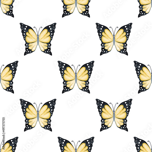 watercolor yellow butterflies seamless patter non white © dreamloud