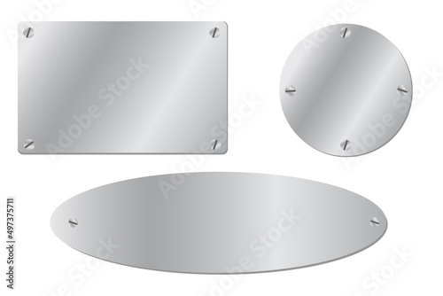 Simple Vector Set 3 Silver Blank Plant and Bolt, Rectangle, Oval and Circle