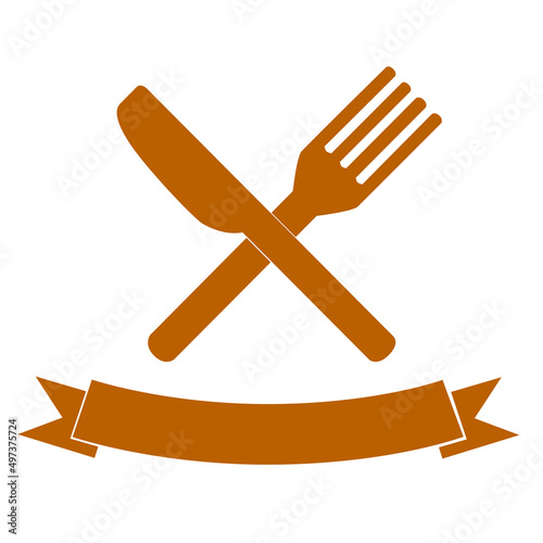 Simple Brown Knife Knife Fork and Ribbon Identity for Your Restaurant