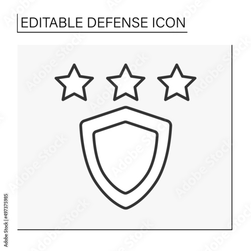  Shield line icon. Rating of protection program. Three stars evaluation. Defense concept. Isolated vector illustration. Editable stroke