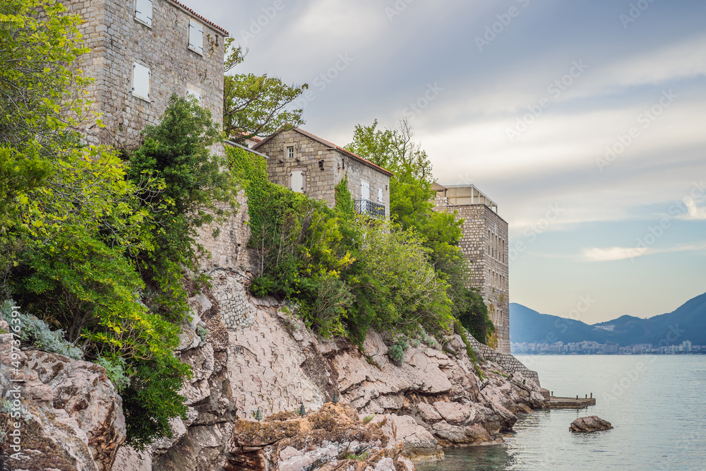 Beautiful view of the island of St. Stephen, Sveti Stefan on the Budva Riviera, Budva, Montenegro