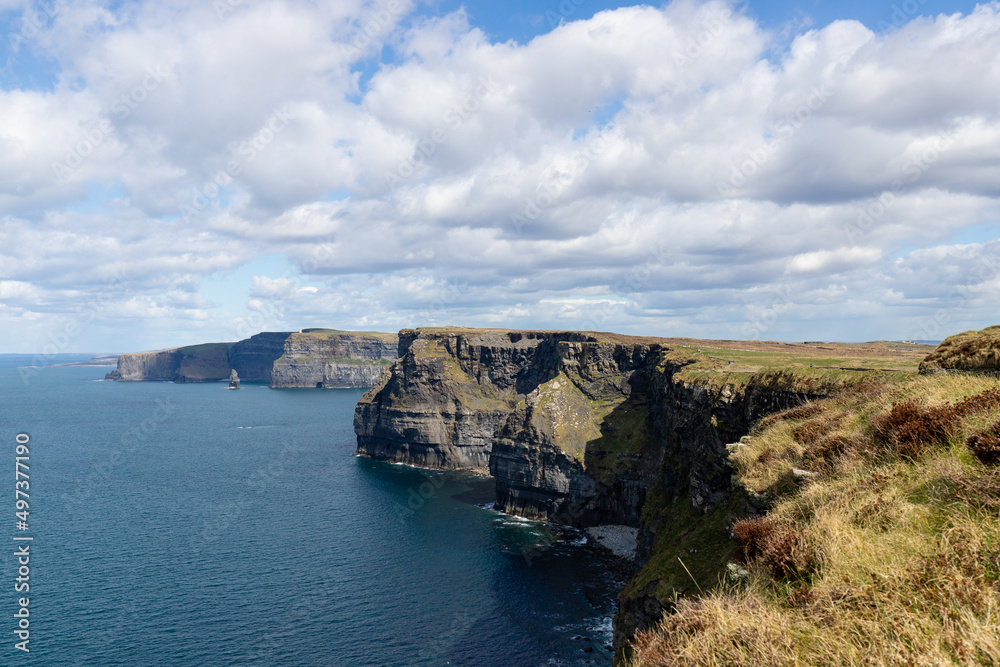 Cliffs of Moher, sea cliffs. The Burren region in County Clare, Ireland