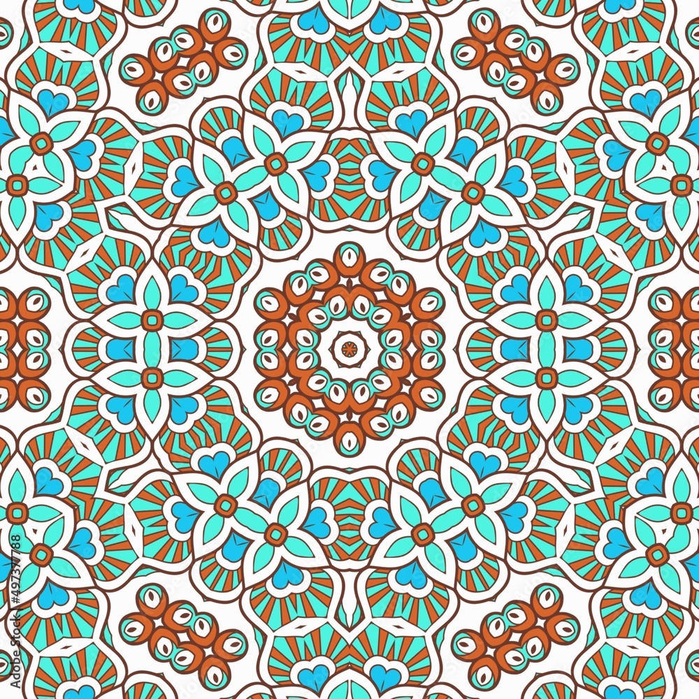 Abstract Pattern Mandala Flowers Art Colorful Blue Turquoise Brown 36