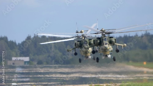 attack helicopters Mil Mi-28, STRIZHI Aerobatic Team 30TH Anniversary Event. photo