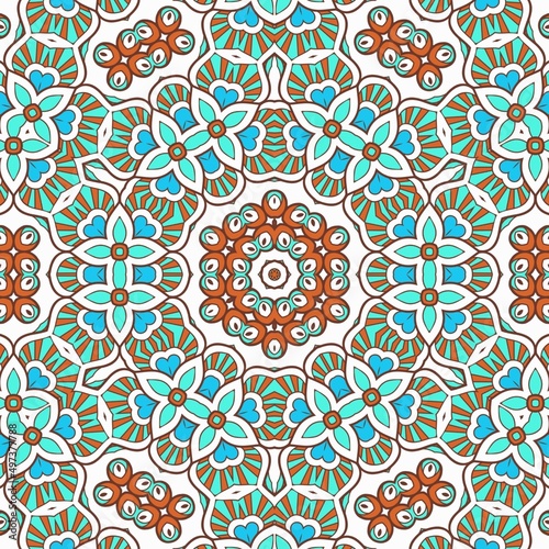 Abstract Pattern Mandala Flowers Art Colorful Blue Turquoise Brown 36