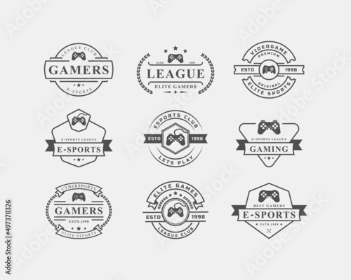 Set of Vintage Retro Electronic Sports Badges and Labels with Gamepads Logo Design Inspiration