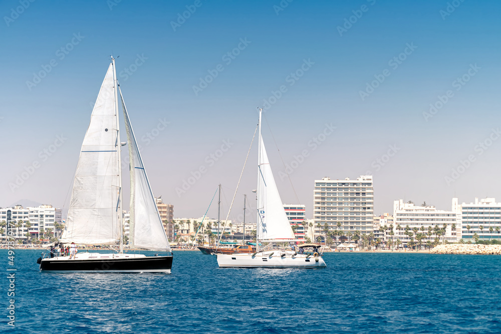 Sailing regatta near Larnaca coast, Cyprus