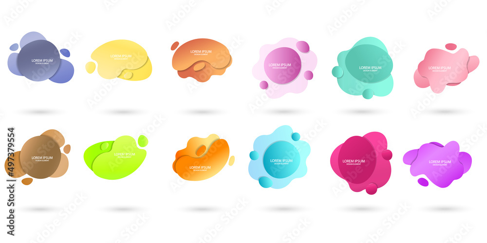 Fluid frame isolated on white background. Set of abstract liquid shapes, colorful elements, gradient waves with geometric lines, dynamical forms. Vector flat design for banner, flyer, business card Fluid frame isolated on white background. Set of abstract liquid shapes, colorful elements, gradient waves with geometric lines, dynamical forms. Vector flat design for banner, flyer, business card