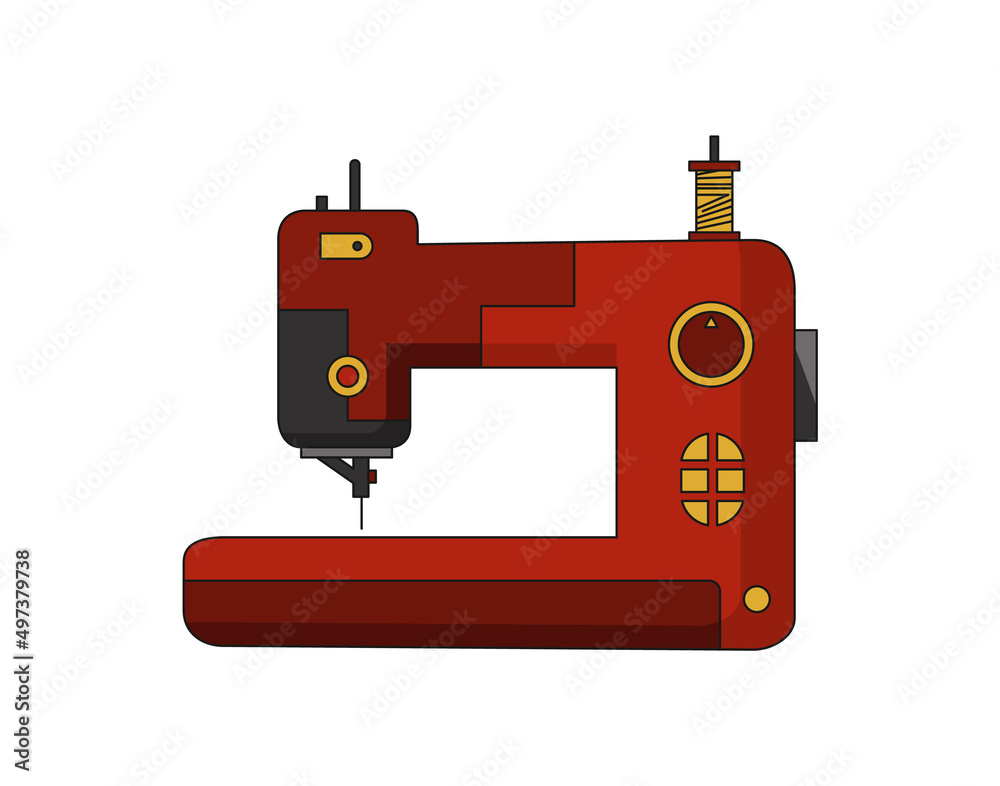 Sewing machine. Retro design form of tool for sewing. Colorful equipment of dressmaker. Vector illustration in flat style Sewing machine. Retro design form of tool for sewing. Colorful equipment of dressmaker. Vector illustration in flat style