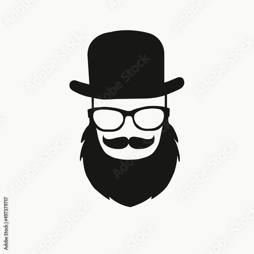 Icon poster man father dad day avatar element set tall hat glasses beard, beaver, bow tie silhouette. Hipster