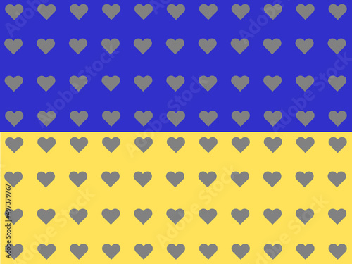 Flag of Ukraine with white hearts on its background. Support for Ukraine