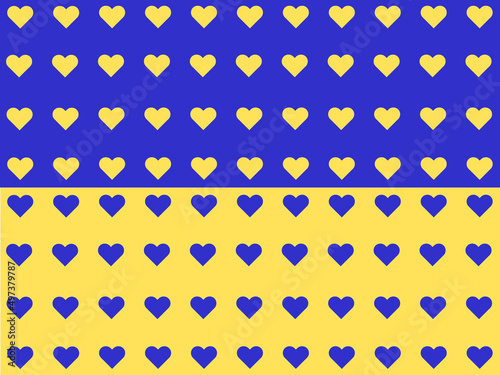 Flag of Ukraine with white hearts on its background. Support for Ukraine