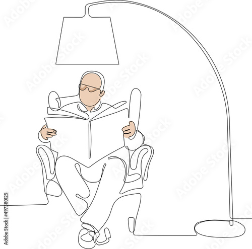 Continuous one line drawing of Old people at armchair concept background. Outline old people at armchair vector concept background for web design isolated on white background. Vector illustration