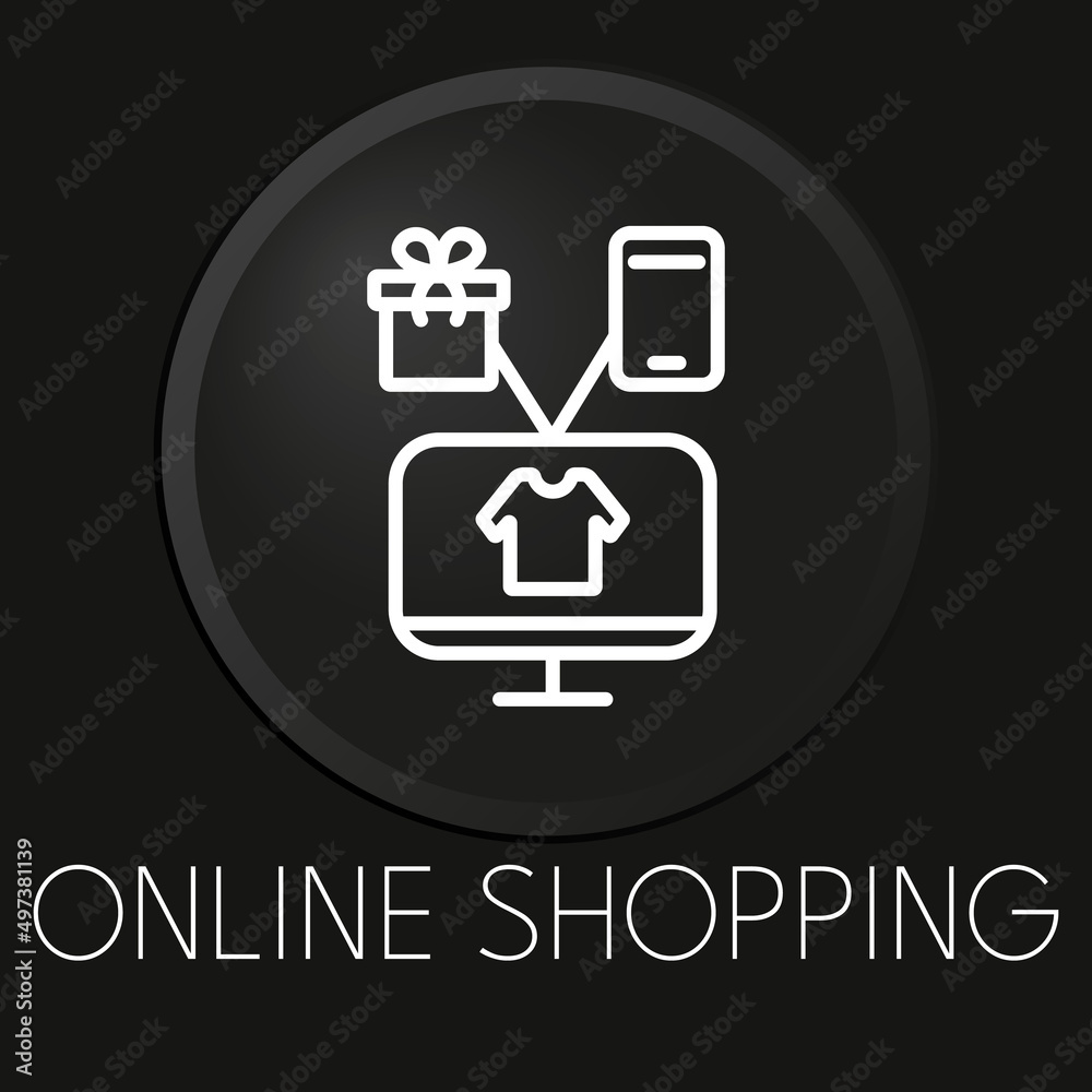 Online shopping minimal vector line icon on 3D button isolated on black background. Premium Vector. Online shopping minimal vector line icon on 3D button isolated on black background. Premium Vector.