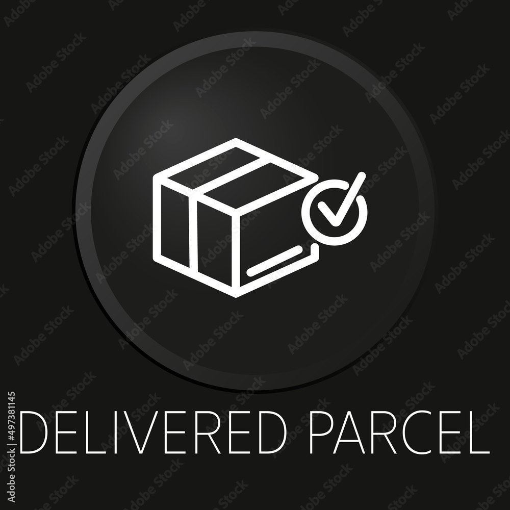 Delivered parcel minimal vector line icon on 3D button isolated on black background. Premium Vector. Delivered parcel minimal vector line icon on 3D button isolated on black background. Premium Vector.