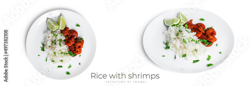Rice with shrimps isolated on a white background.