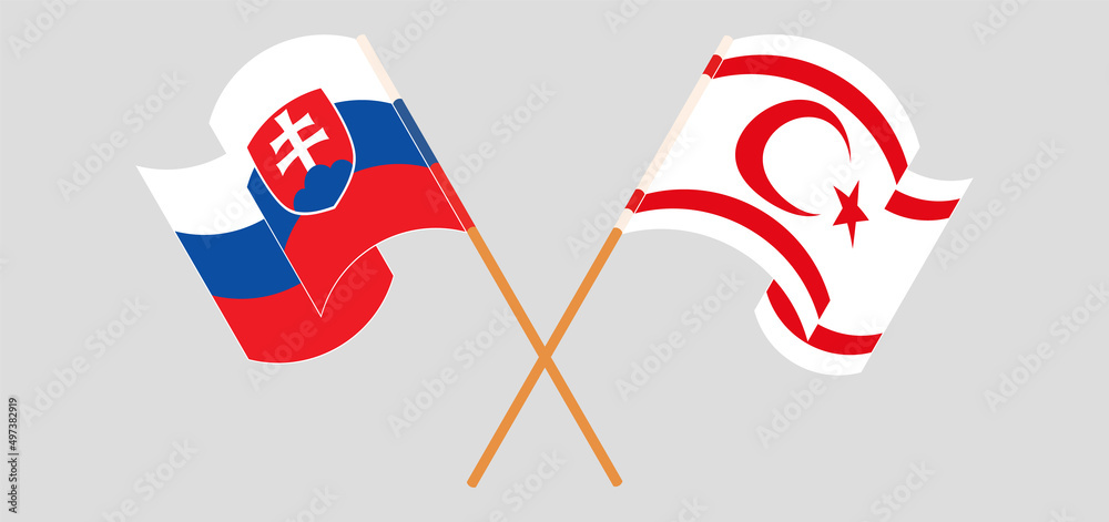 Crossed and waving flags of Slovakia and Northern Cyprus Crossed and waving flags of Slovakia and Northern Cyprus