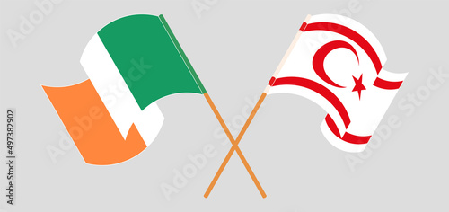 Crossed and waving flags of Ireland and Northern Cyprus