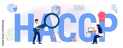 HACCP Hazard Analysis and Critical Control Points acronym Standard and certification Quality control management Rules for food industry Business flat style vector illustration concept