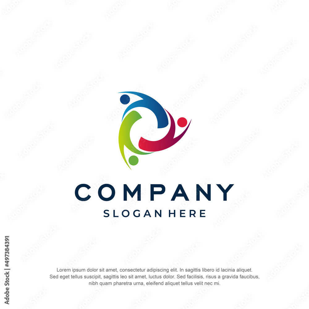 social company logo with three people concept premium vector