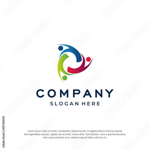 social company logo with three people concept premium vector