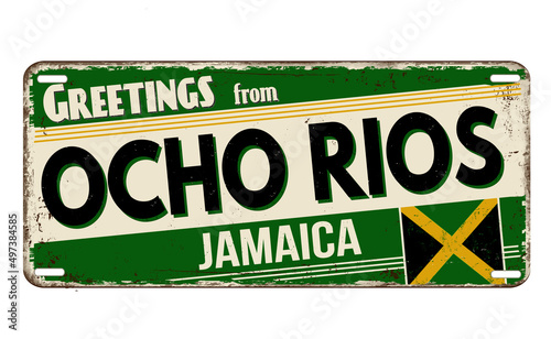 Greetings from Ocho Rios vintage rusty metal plate