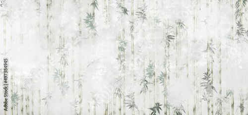  texture shabby background which depicts bamboo cane and leaves photo wallpaper in the interior © Viktorious_Art