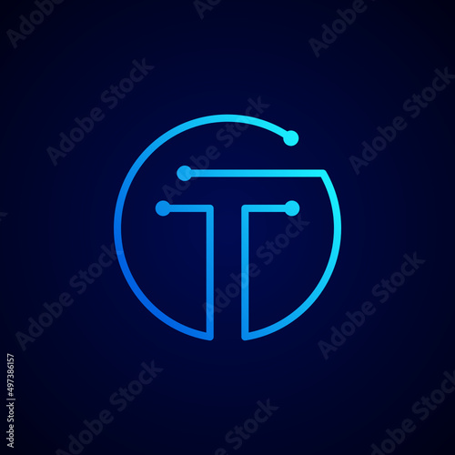 T Letter Technology Logo Design