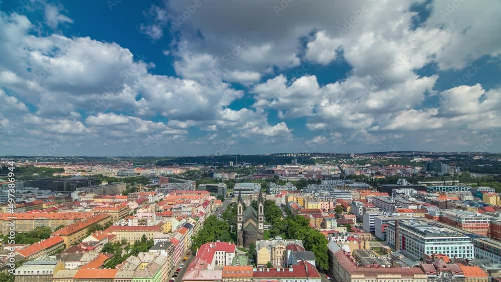 Panoramic view of Prague timelapse from the top of the Vitkov Memorial, Czech Republic Panoramic view of Prague timelapse from the top of the Vitkov Memorial, Czech Republic